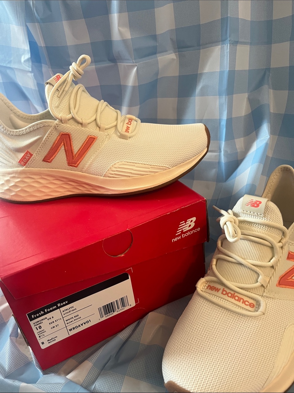 New Balance Women’s Athletic Sneakers in Cream with Coral Accents